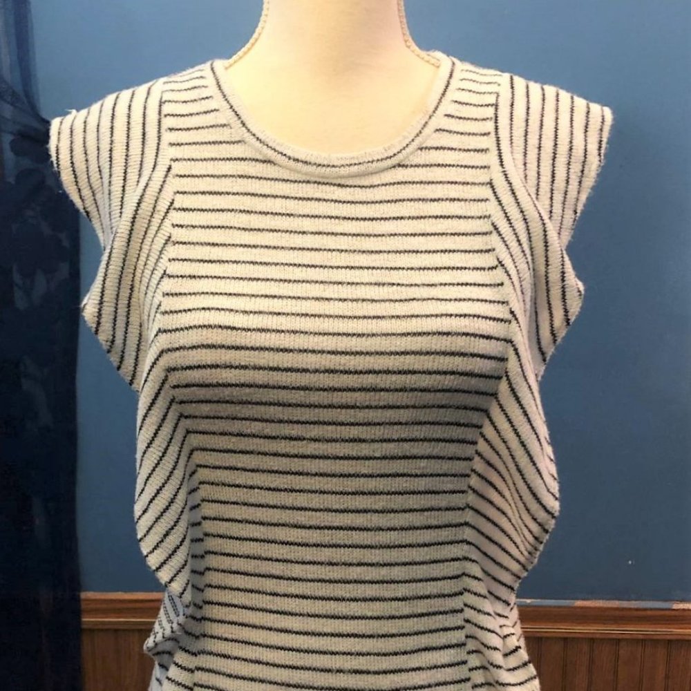 Thin Sleeveless Sweater ~ Black White Stripe ~ Sheer ~ Size Small